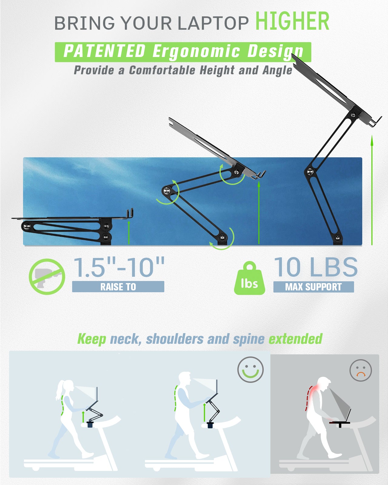 INMAKER Treadmill Desk Attachment, Universal Treadmill Laptop Holder Adjustble Height Width, Aluminum Laptop Stand for Treadmill