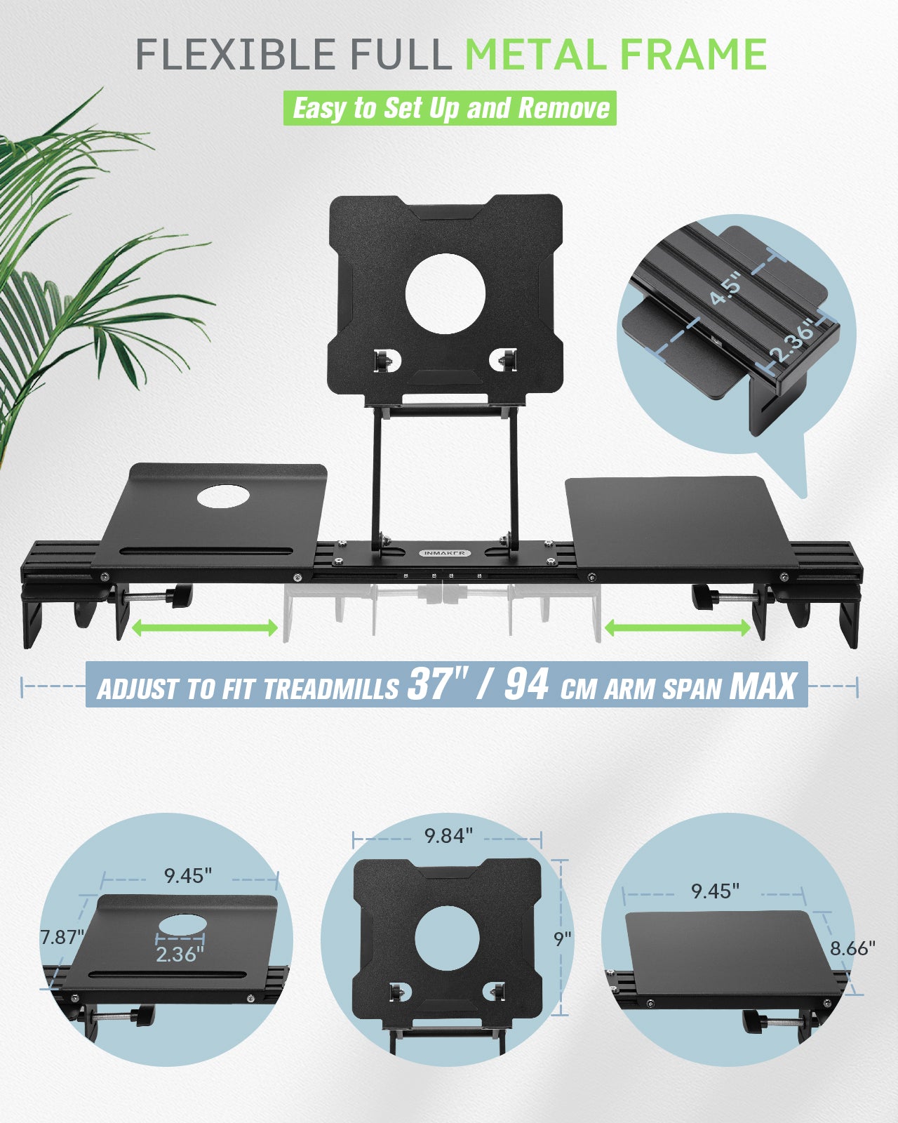 INMAKER Treadmill Desk Attachment, Universal Treadmill Laptop Holder Adjustble Height Width, Aluminum Laptop Stand for Treadmill