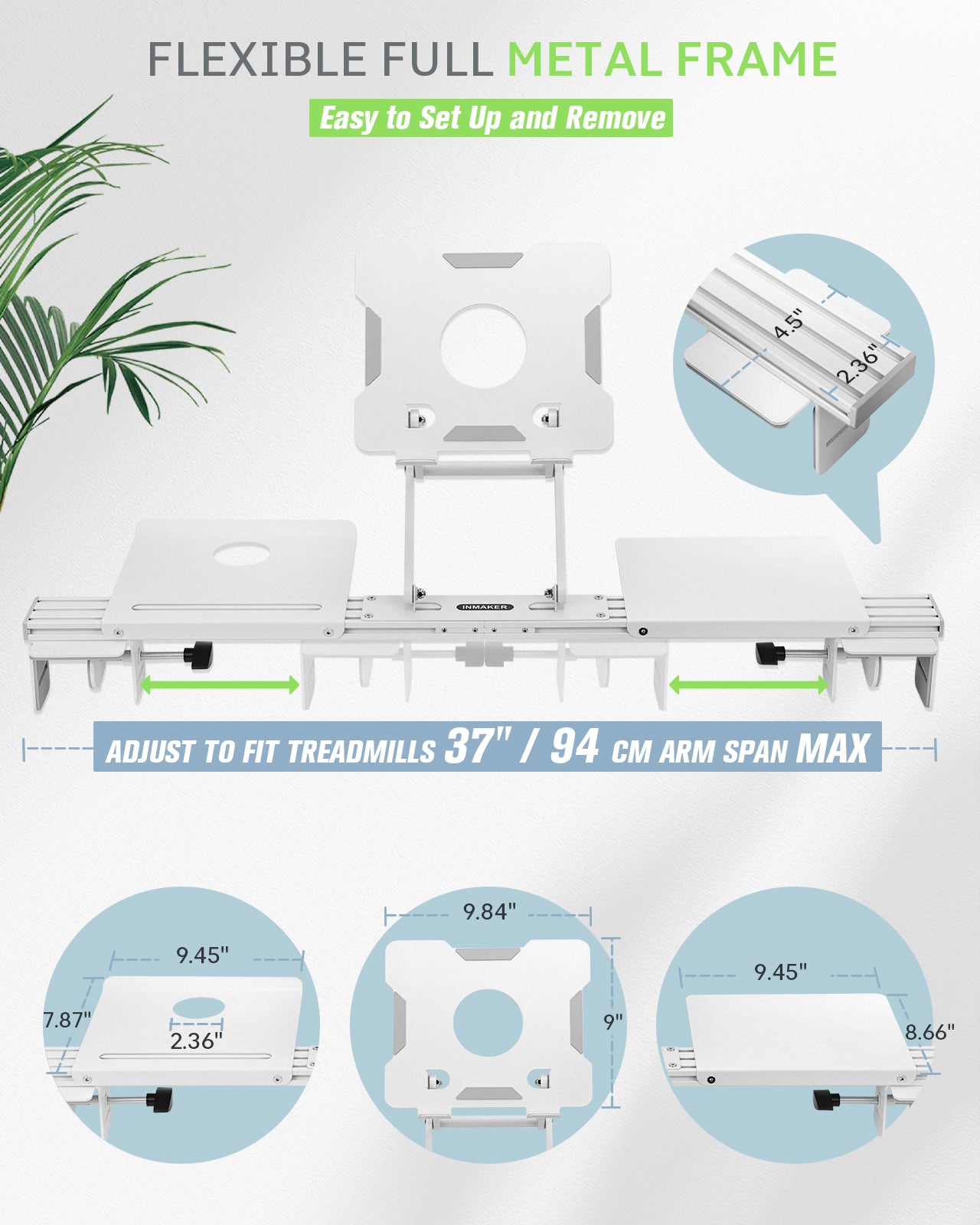 INMAKER Treadmill Desk Attachment, Universal Treadmill Laptop Holder Adjustble Height Width, Aluminum Laptop Stand for Treadmill