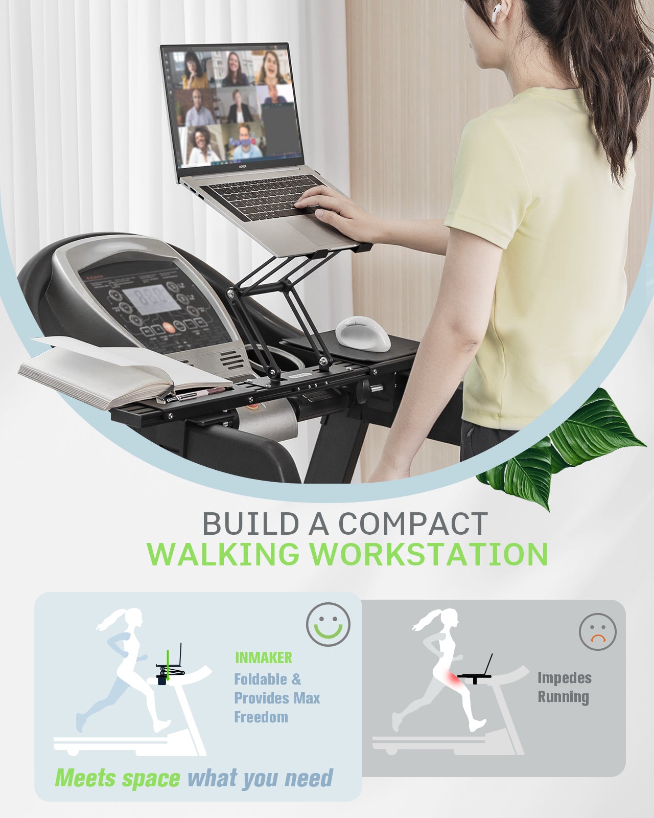 INMAKER Treadmill Desk Attachment, Universal Treadmill Laptop Holder Adjustble Height Width, Aluminum Laptop Stand for Treadmill