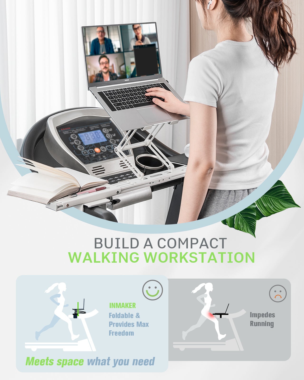INMAKER Treadmill Desk Attachment, Universal Treadmill Laptop Holder Adjustble Height Width, Aluminum Laptop Stand for Treadmill
