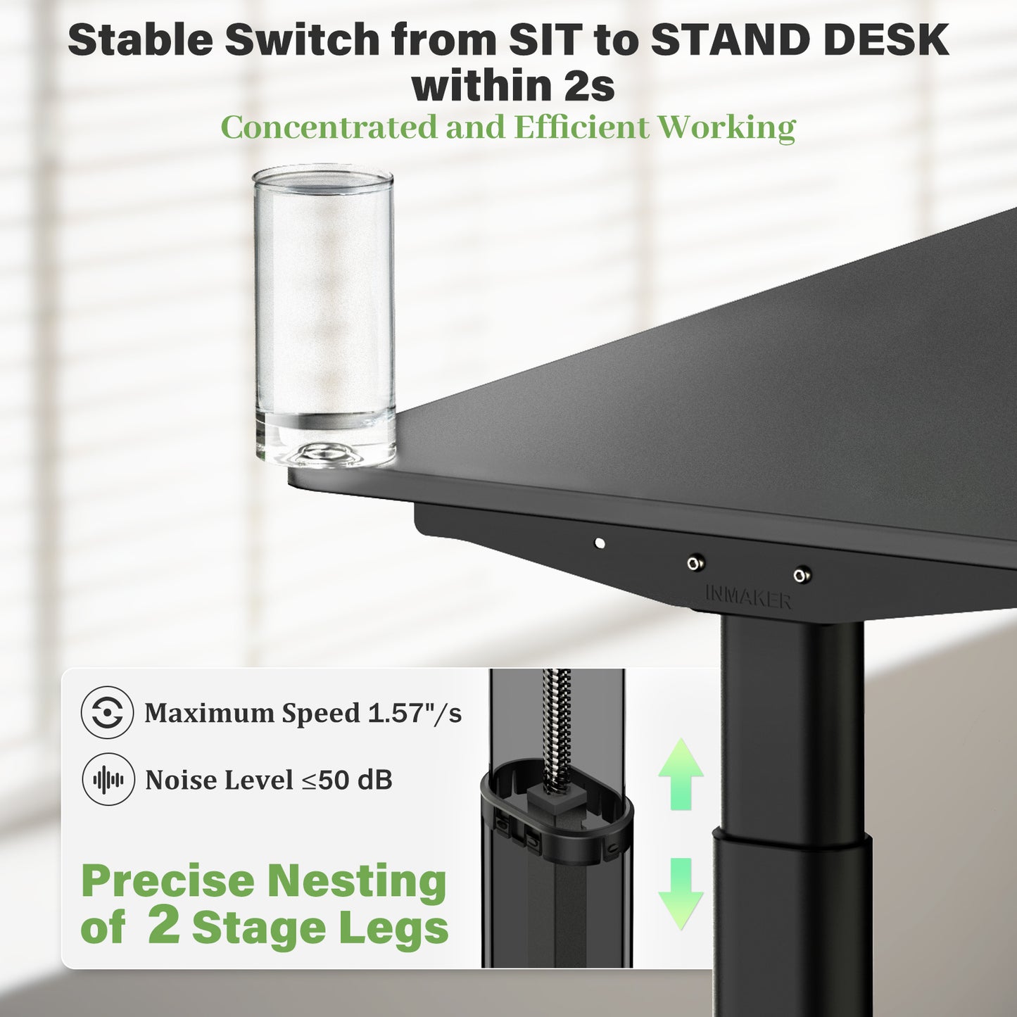 INMAKER Sit-Stand Workstations, 2 Height Version Adjustable Desk Legs, Dual Motors Sit Stand Desk Frame, Electric Desk Base for Desktop 43.3" to 70.8"(Frame only)